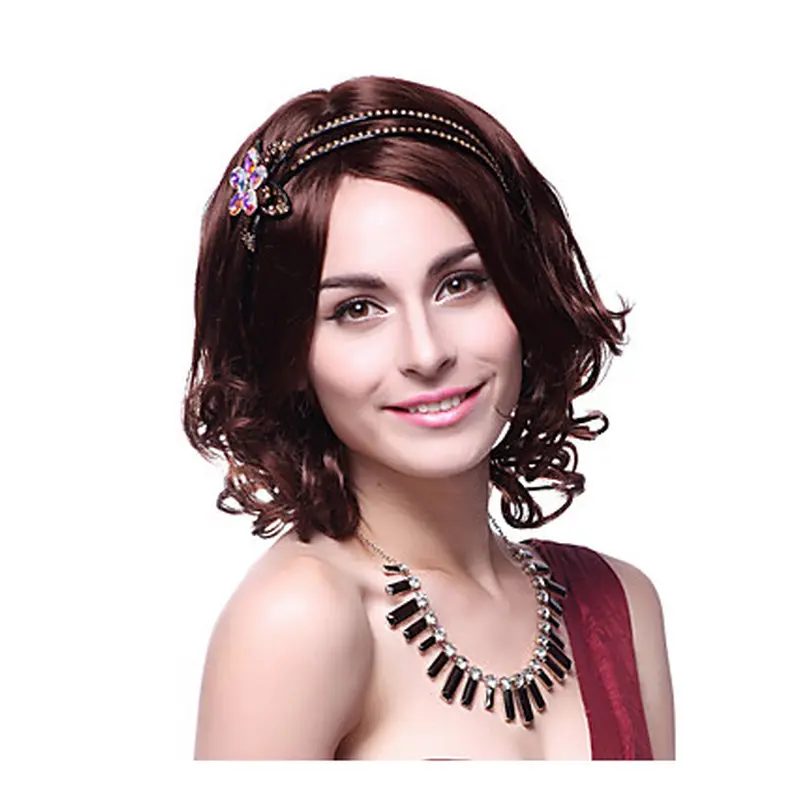 Mature Auburn Wavy Chin Length Synthetic Wigs