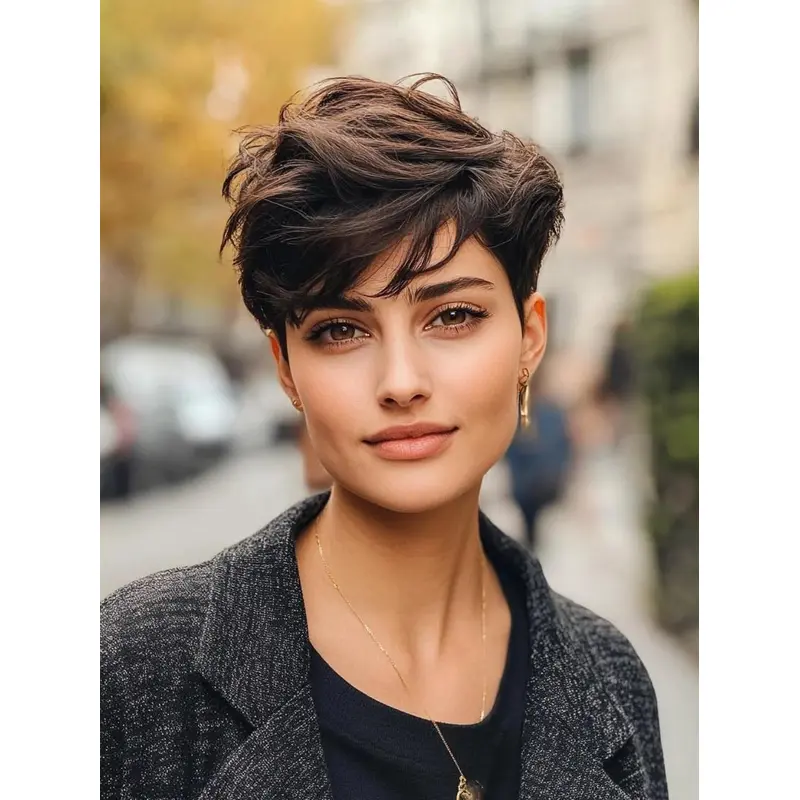 Short Black Wig Synthetic Straight Boycuts 6" Monofilament Wigs