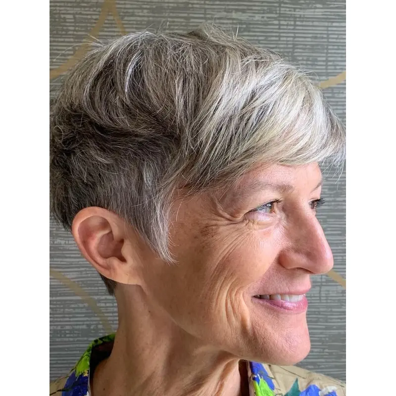 Short Haircut For Grey Hair Straight 4" Monofilament Cropped Wigs