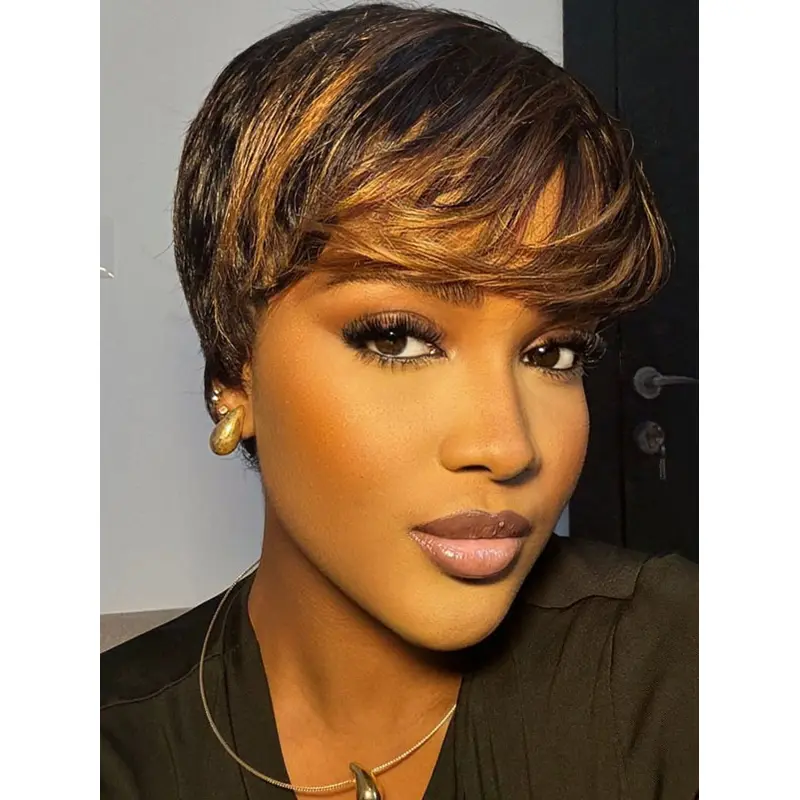 Short Human Hair Wigs For African American With Bangs Wigs