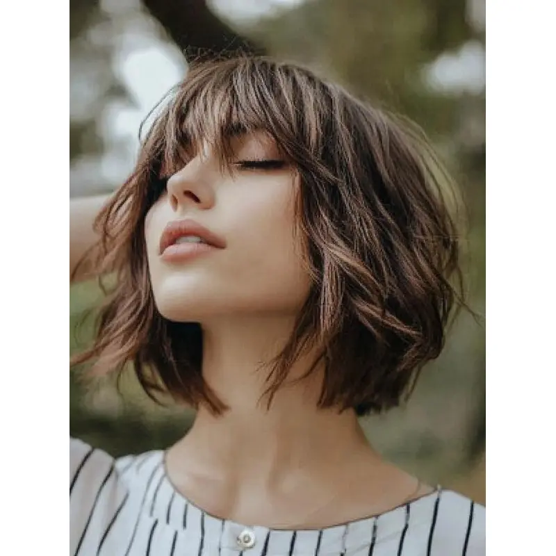 Wavy Cut Bob Wig 12" Shoulder Length Ombre/2 Tone Lace Front Wigs