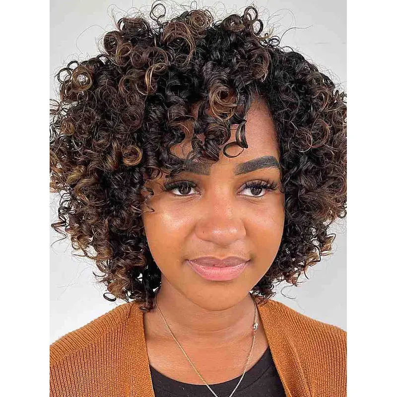 Wigs For African Americans Chin Length Kinky 10" With Bangs Wigs