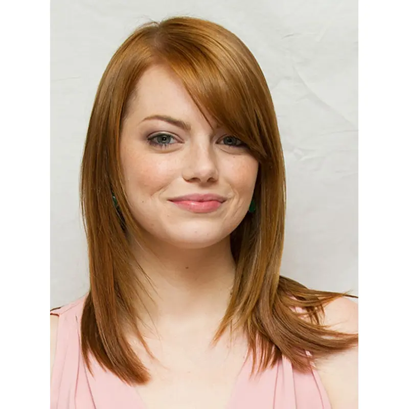 16" Lace Front Shoulder Length Blonde With Bangs Emma Stone Wigs