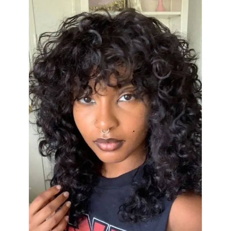 African American Wigs That Look Real Shoulder Length With Bangs Monofilament Wigs