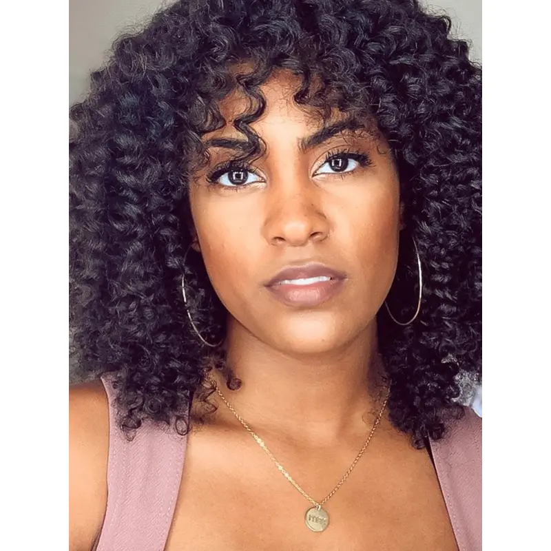 African American Wigs That Look Real With Bangs 14" Kinky Wigs