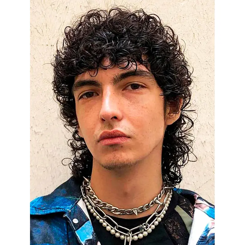 Capless Black Curly Remy Human Hair Long Ideal Perm Men Wigs