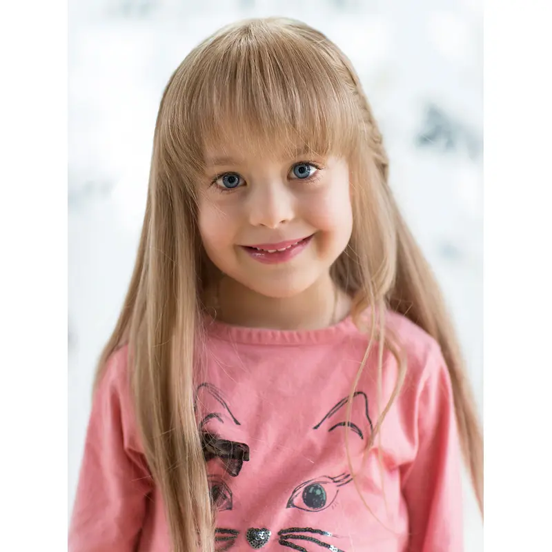 Long 100% Hand-tied Blonde Straight With Bangs Stylish Kids Wigs