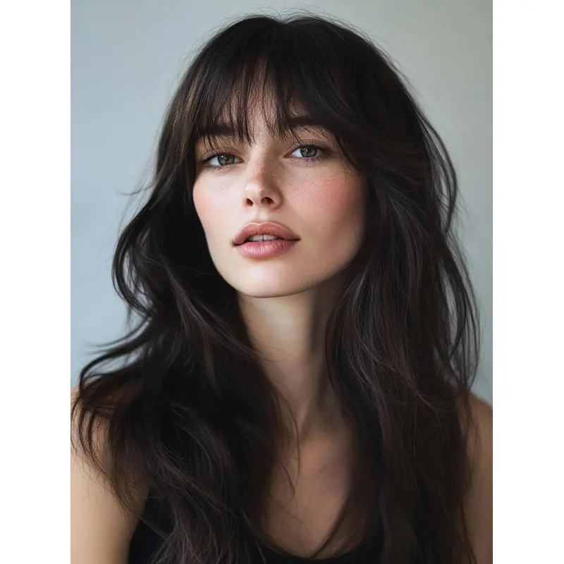 Long Black Wig With Bangs Wavy Monofilament 20" Wigs