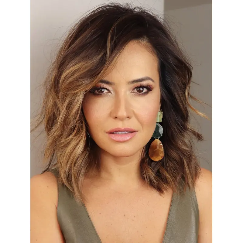 Medium Human Hair Wigs Wavy 12" Layered Monofilament Wigs