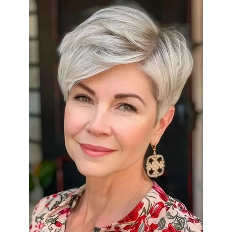 Short Gray Wigs Straight Remy Human Hair Boycuts 6" Lace Front Wigs