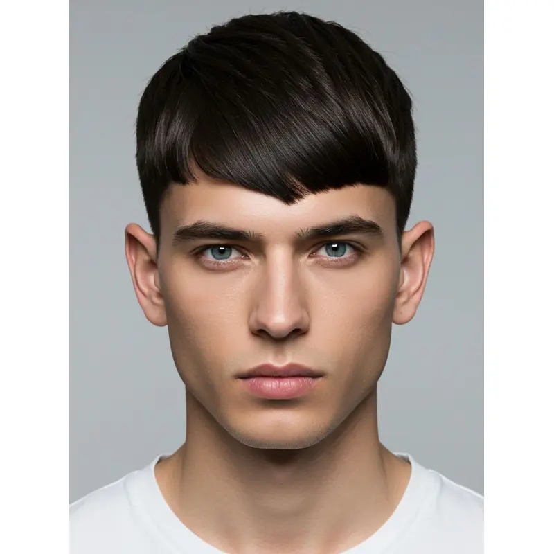 Short Hair Mens Wigs With Bangs Monofilament 4" Straight Wigs