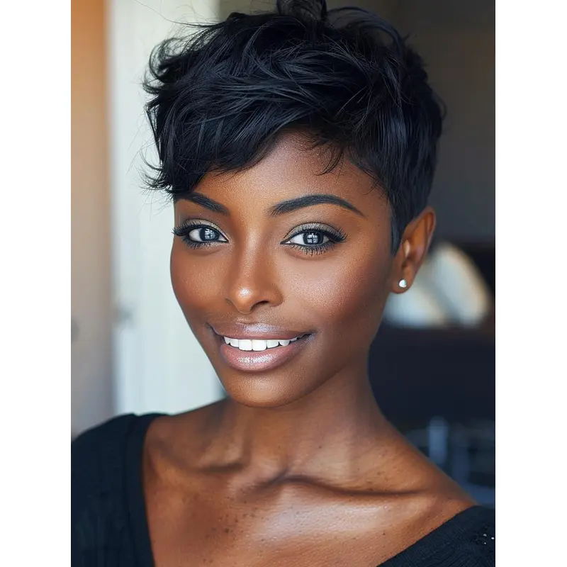 Short Wavy Wigs African American Black Remy Human Hair Wigs