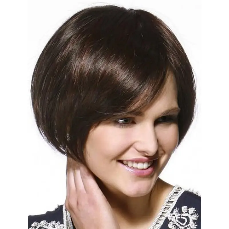 Suitable Brown Straight Chin Length Remy Human Lace Wigs