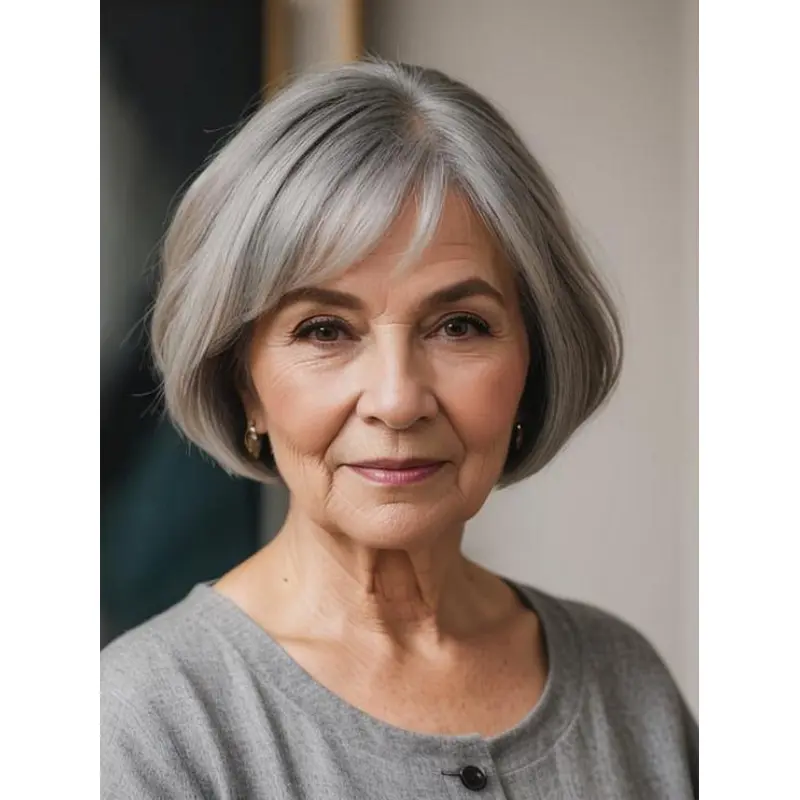 Wigs Grey Short Lace Front Straight Bobs 8" Wigs