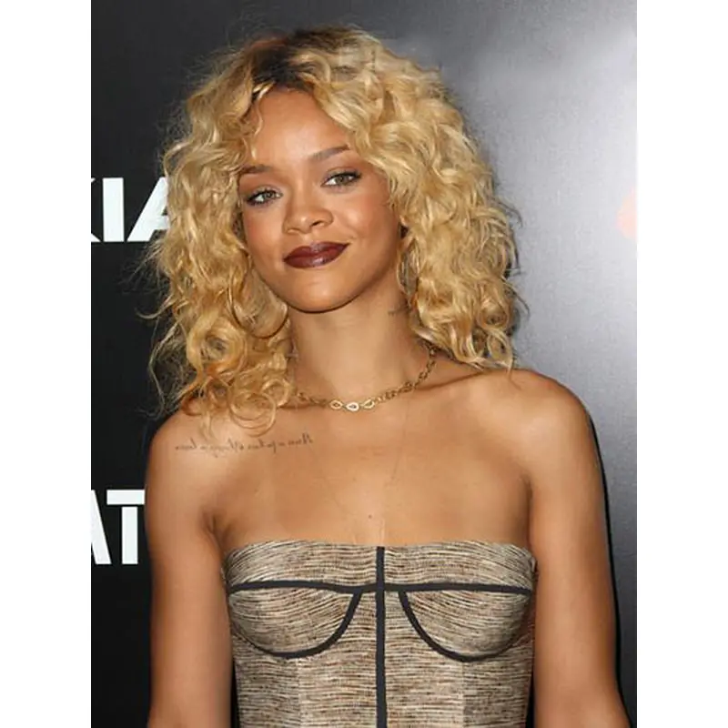 Exquisite Blonde Curly Shoulder Length Rihanna Wigs