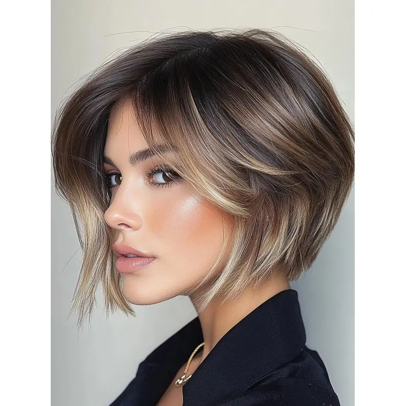 Human Hair Wavy Bob Wigs Ombre/2 Tone 10" Chin Length Monofilament Wigs