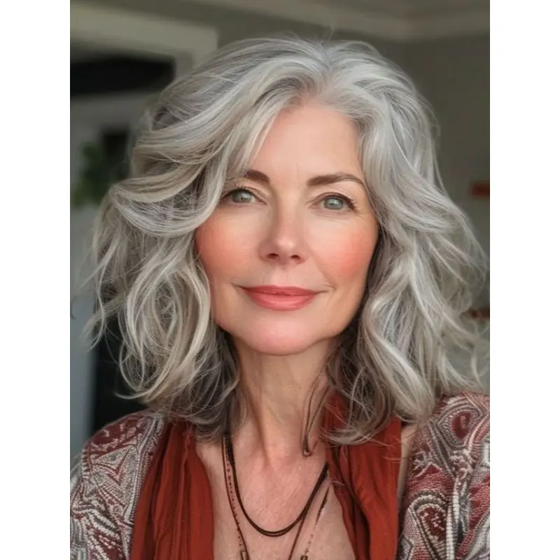 Light Grey Lace Front Wig Without Bangs 14" Shoulder Length Wigs