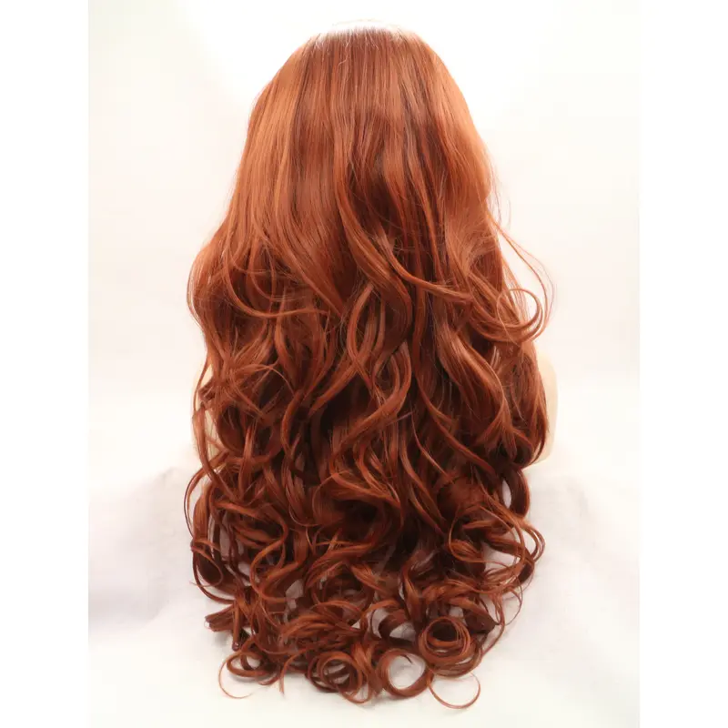 Long Auburn Without Bangs 22" Lace Front Wavy Synthetic Wigs