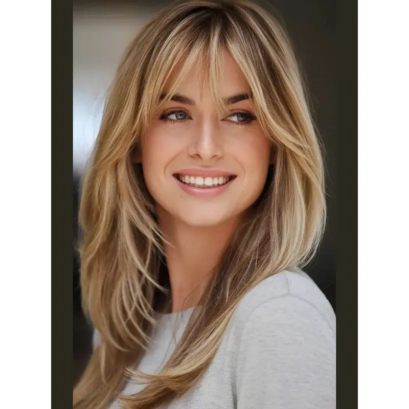 Long Human Hair Wig With Bangs 18" Monofilament With Bangs Wigs