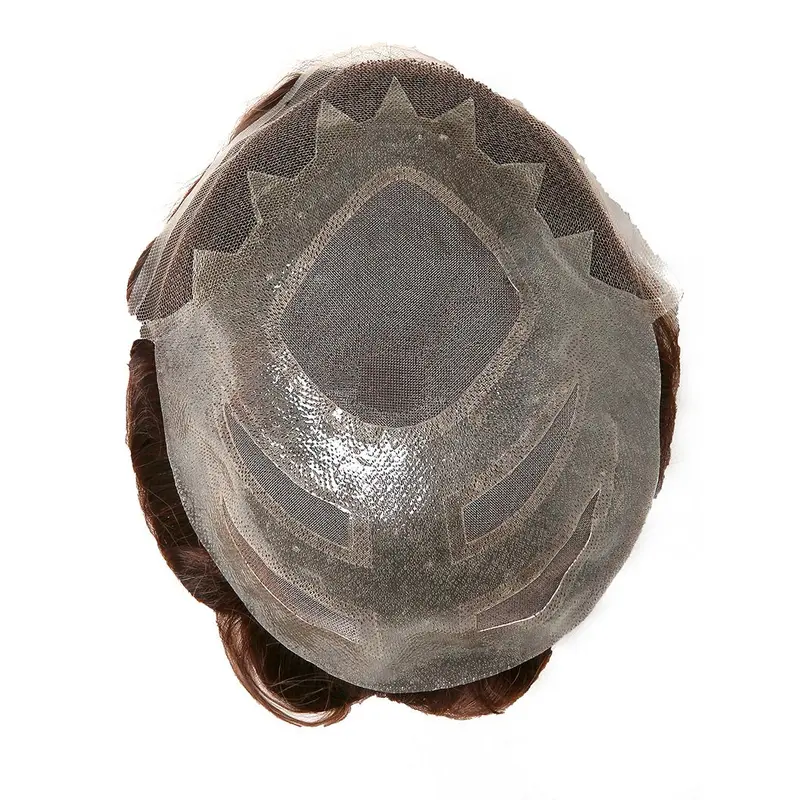 Man Toupees French Lace Front With Mono Base And Clear Poly Around