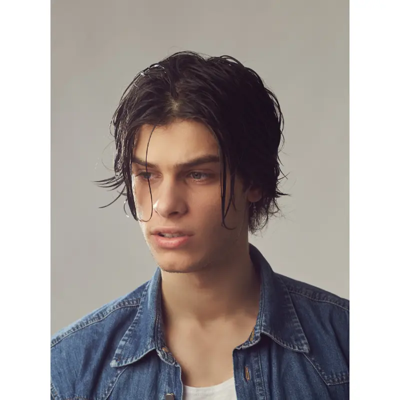 Mens Wig Lace Fronts Synthetic Black Wavy 10" Layered Wigs