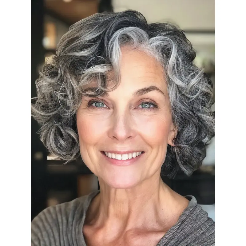 Short Curly Human Hair Wig Grey 8" Wigs