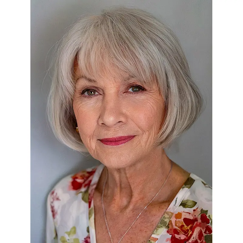 Short Grey Bob Wig 8" Straight With Bangs Monofilament Wigs