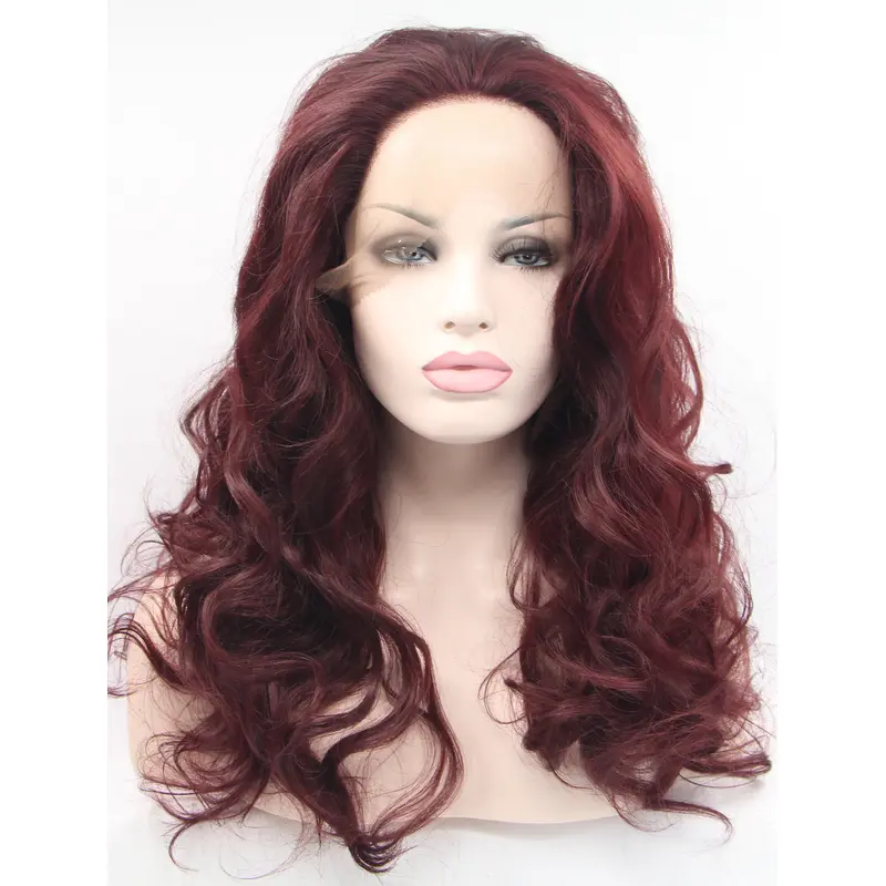 Synthetic Lace Front 18" Curly Auburn Without Bangs Long Wigs