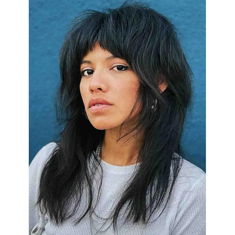 Wigs For Sale Black Synthetic Wigs Shoulder Length Straight With Bangs Lace Wigs