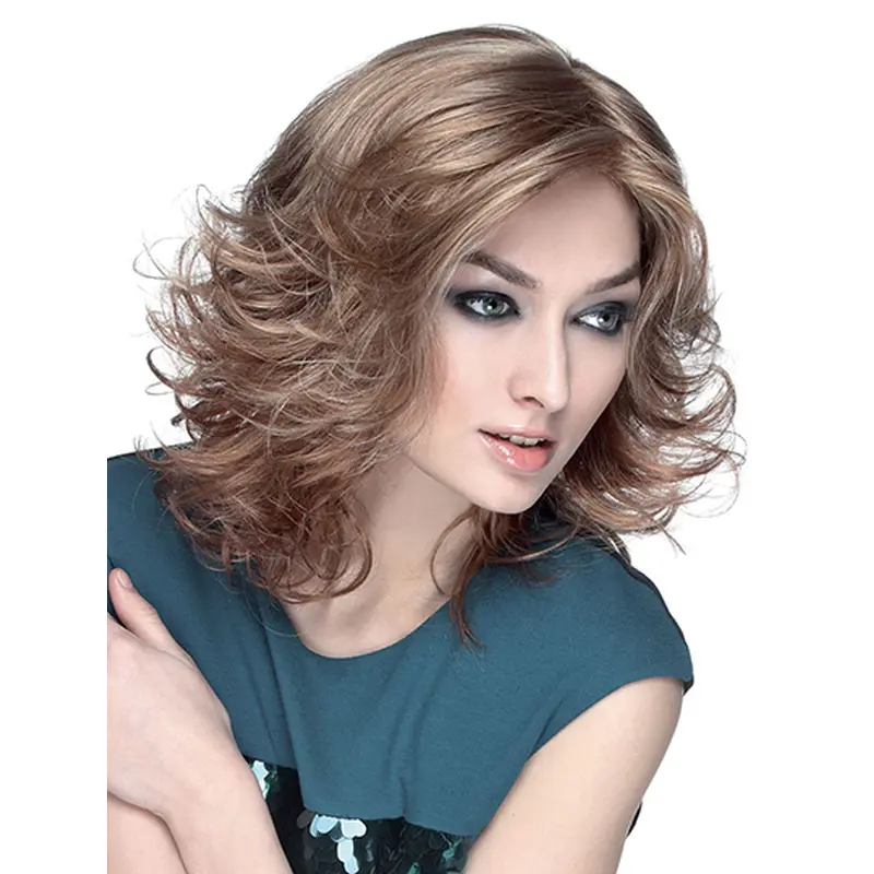 14" Wavy Monofilament Brown Synthetic Shoulder Length Bob Fashion Wigs