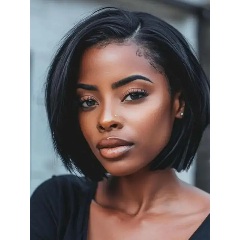 Bob Wig For African American 10" Remy Human Hair Straight Wigs