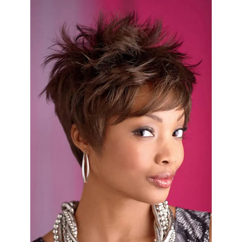 Fabulous Brown Wavy Cropped African American Wigs