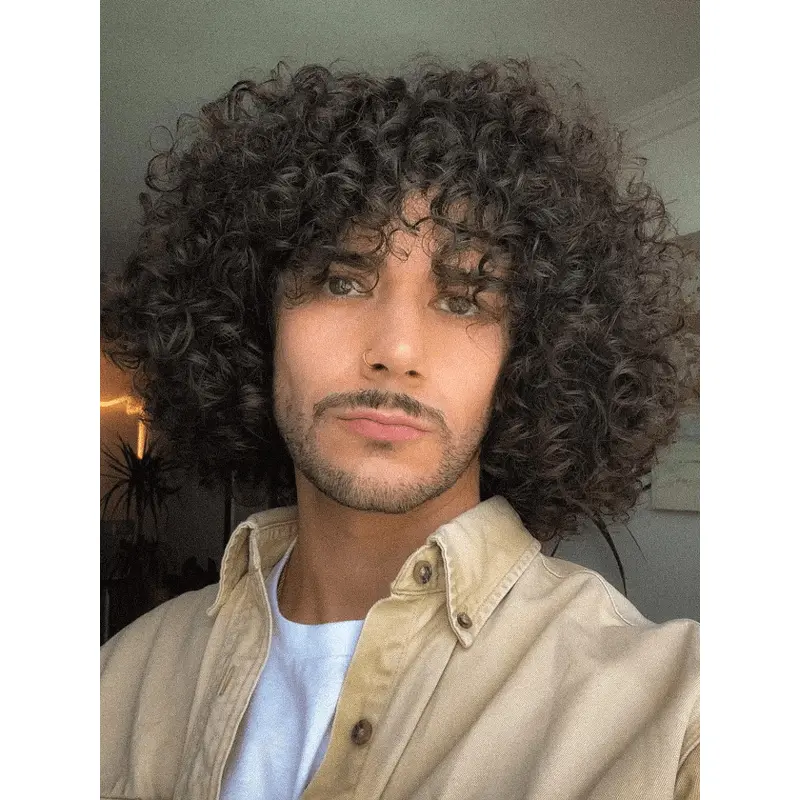 Man Wig Bobs Black Curly 10" Remy Human Hair Wigs