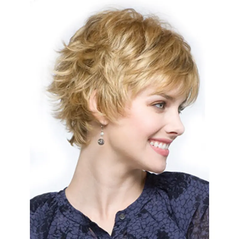 Natural Blonde Wavy Cropped Synthetic Wigs