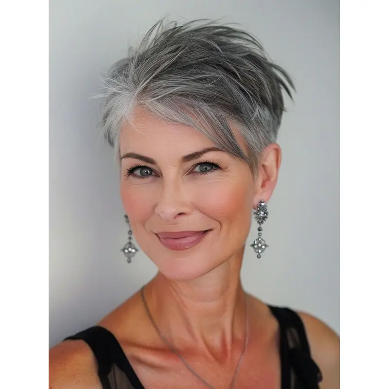 Short Grey Hair Wigs Straight Boycuts Monofilament Remy Human Hair 6" Wigs