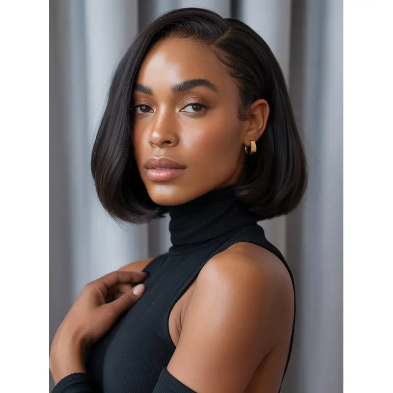 African American Human Hair Wigs 10" Black Monofilament Wigs