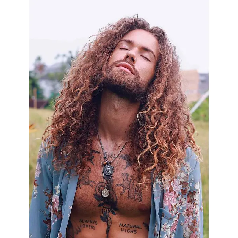 Auburn Synthetic Monofilament Curly Long Men Wigs