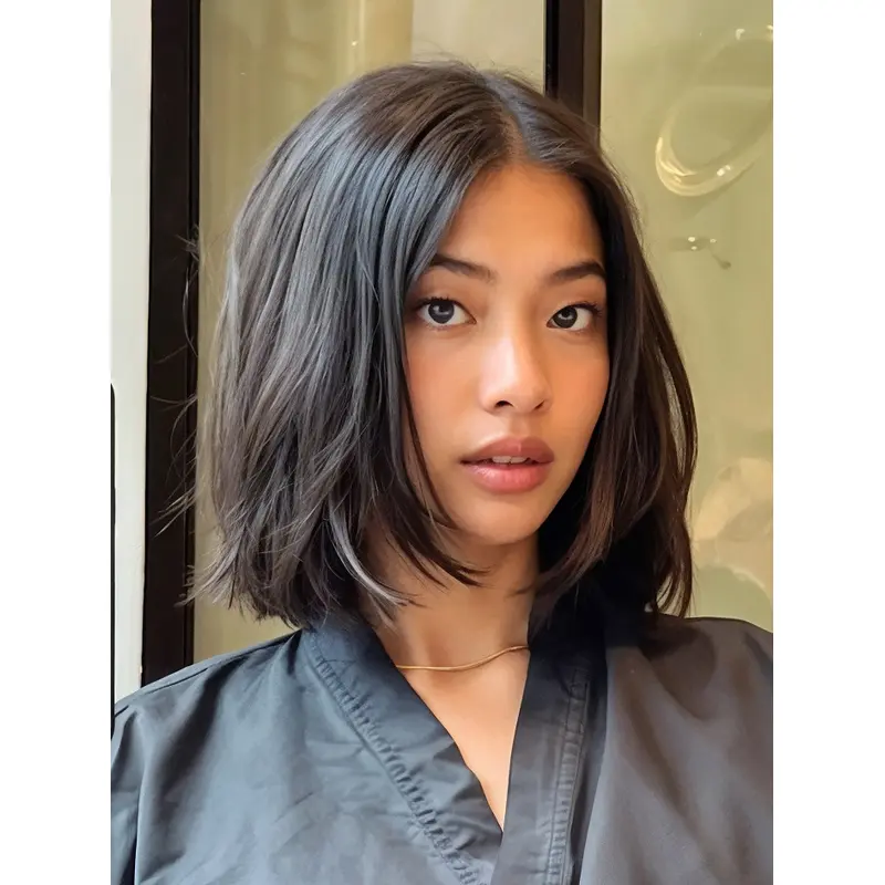 Bob Wig Black Straight Synthetic Monofilament Shoulder Length 12" Wigs