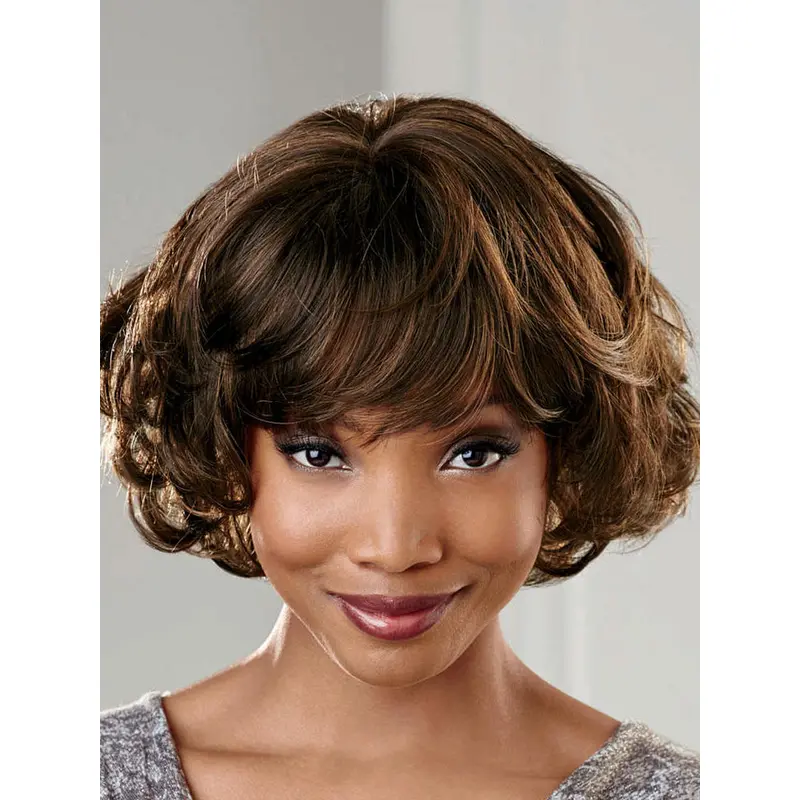 Comfortable Brown Wavy Short African American Wigs