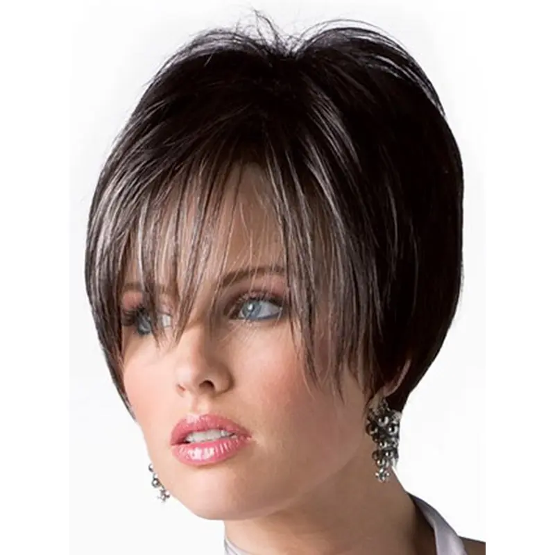 Natural Brown Straight Short Human Hair Wigs