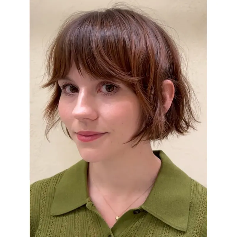 Short Bob Wigs Auburn Lace Front With Bangs 8" Straight Wigs