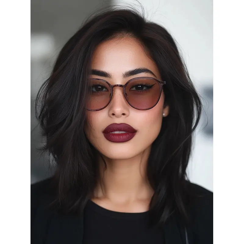 Straight Medium Wig 14" Synthetic Lace Front Without Bangs Shoulder Length Black Wigs