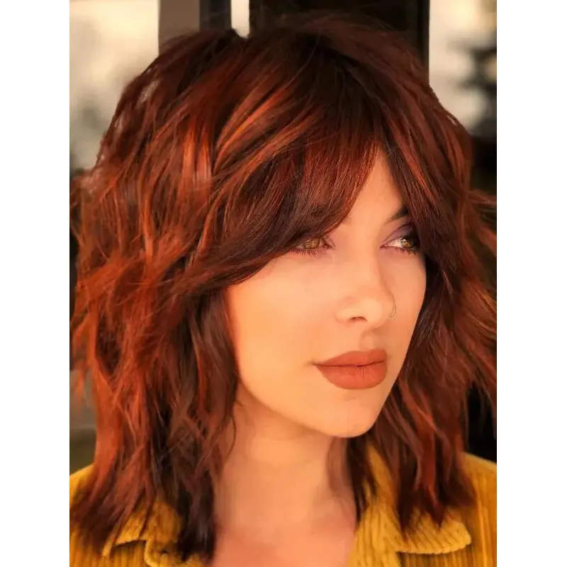 Wig Shops Layered Synthetic Lace Front Wavy 14" Swept Bangs Wigs
