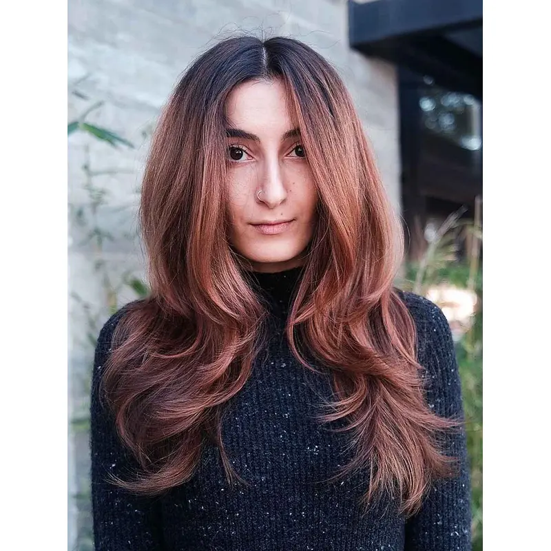 Wigs Long Hair Layered Synthetic Auburn Lace Wig Face-Framing Wigs