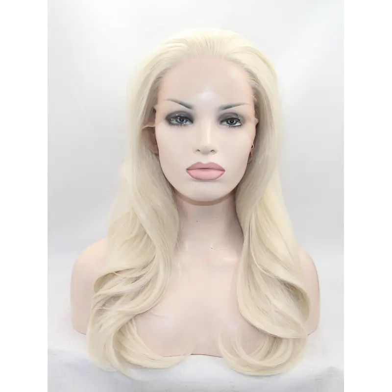 20" Wavy Blonde Layered Synthetic Lace Front Long Wigs