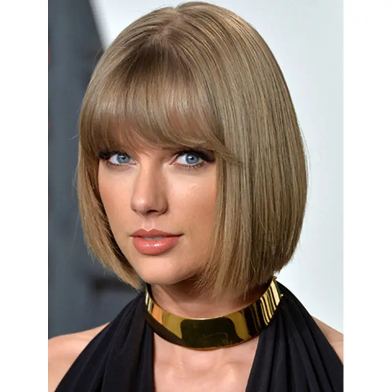 Capless Chin Length Blonde Straight Bobs Taylor Swift Wigs
