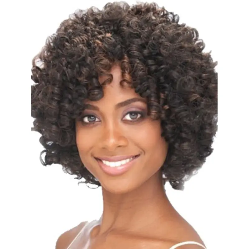 Cool Brown Curly Chin Length African American Wigs