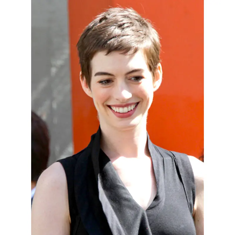 High Quality Brown Straight Cropped Anne Hathaway Wigs