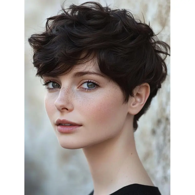 Human Short Hair Wigs 6" Monofilament Boycuts Black Straight Wigs