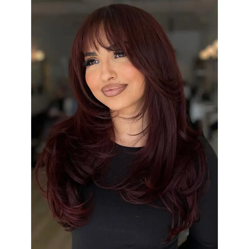 Layered Synthetic Monofilament 18" Auburn Wigs Long